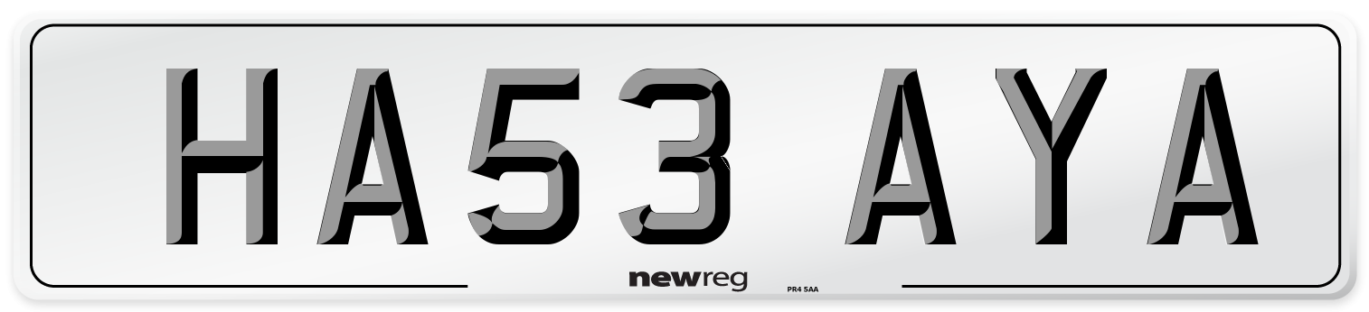 HA53 AYA Number Plate from New Reg